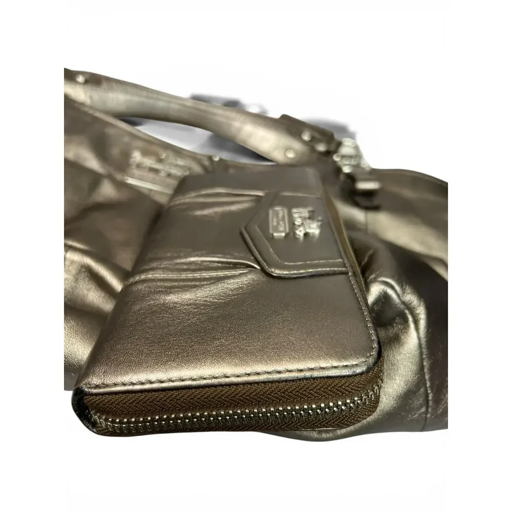 COACH Madison Metallic Pewter Leather 15958 Bag & Matching Wallet Set